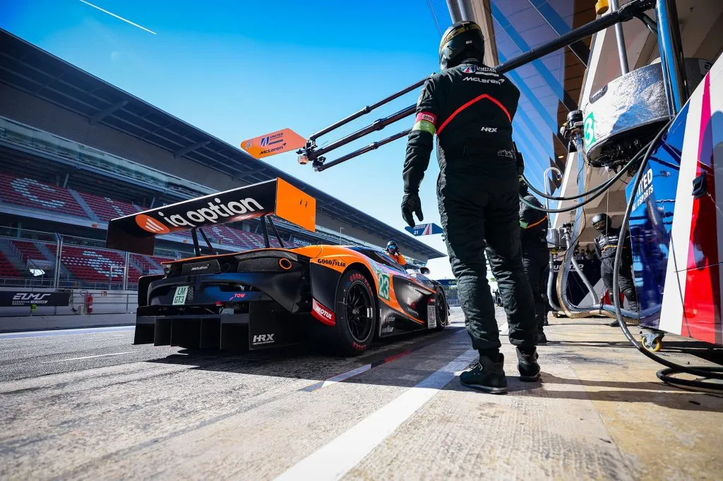 McLaren race team in the pit lane